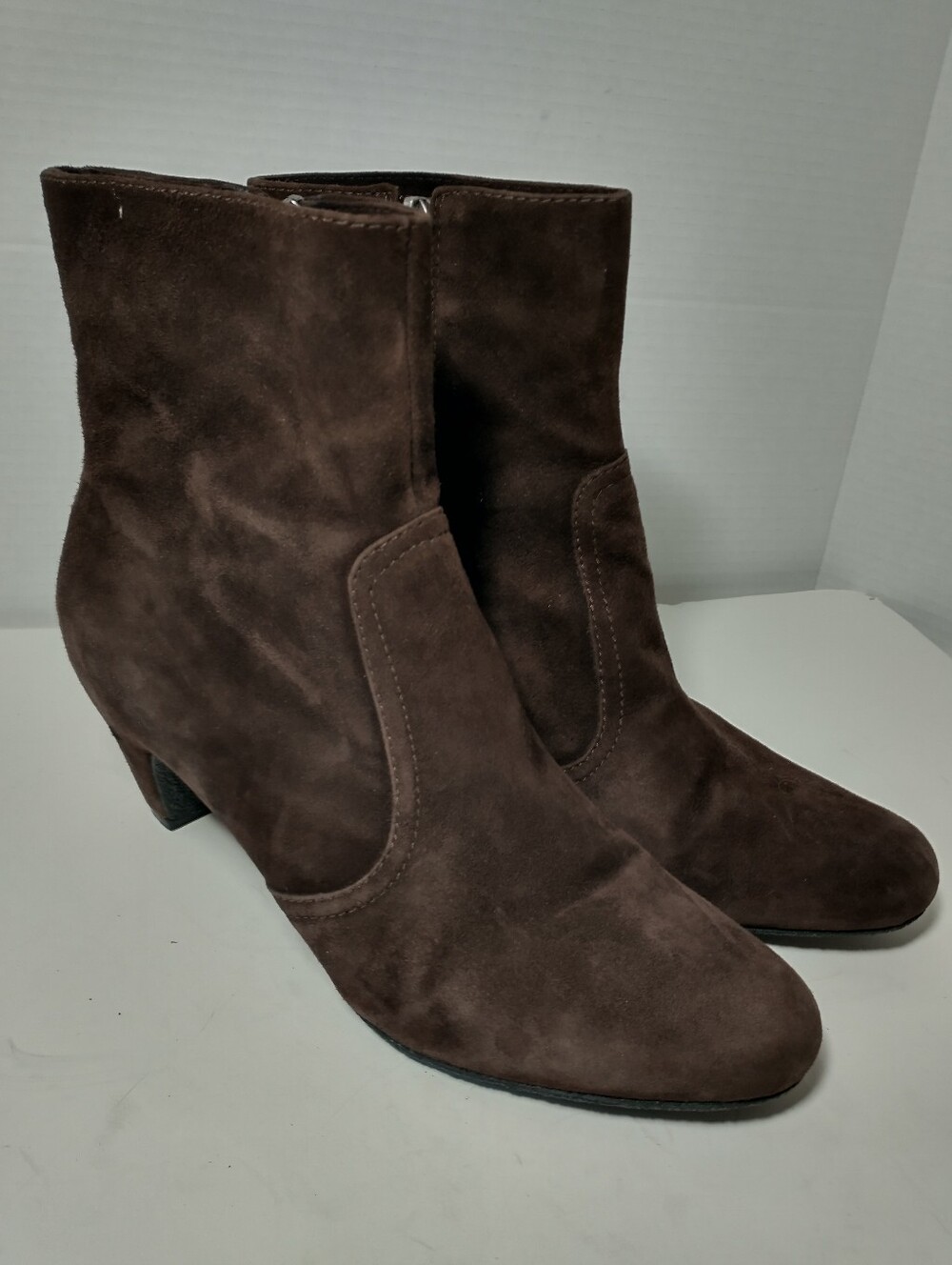 Women's Brown‎ Suede Leather Ankle Boots, Size 10, Heeled, Rounded Toe
